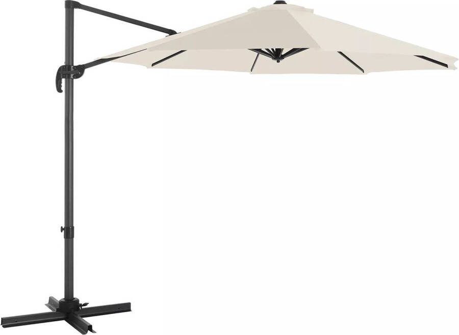 In And Outdoormatch Verkeerslichtparaplu Jada Parasol 360 draaibaar terrasparaplu 300 cm UV-bescherming tot UPF 50+ Verstelbare hellingshoek Tuinparaplu Met zwengel en standaard Wit