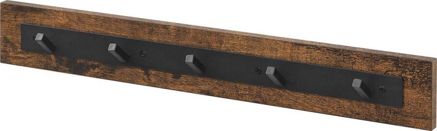 IN-HOME IN.HOMEXL – Frances Kapstok met Plank Retro Kapstok 5 Haken voor Kledinghangers Industrieel Vintage Bruin met Zwarte Haken 67x4x4 5cm