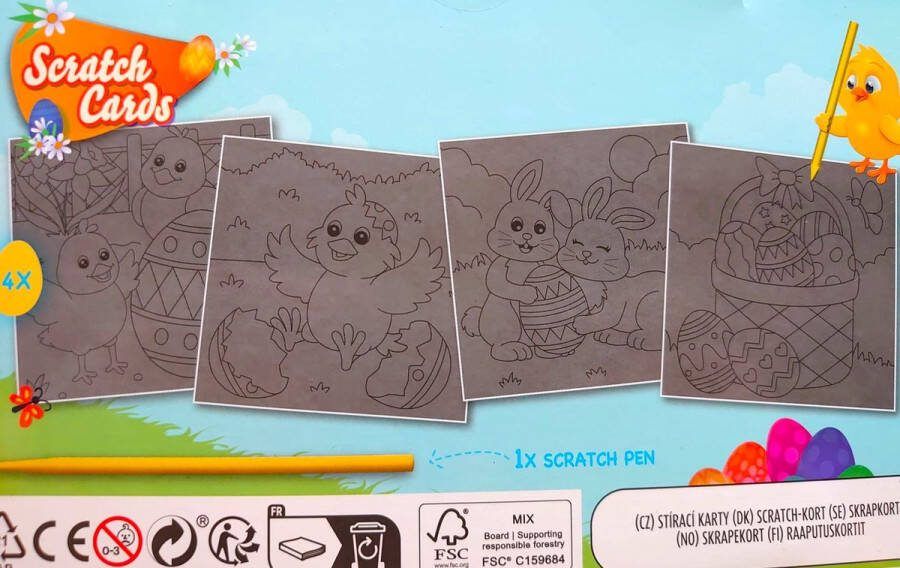 IN-HOME Kinder knutselset voor Pasen scratch cards kraskaarten met kras pen met Paashaas Paasei kuiken (kip paashaan) (creatief knutselen voor kinderen)