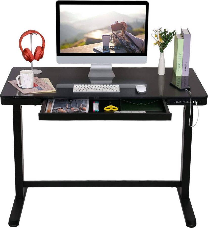 IN-HOMEXL IN.HOMEXL Elektrisch Zit-sta Bureau Brisbane Elektrisch Bureau Hoogte Verstelbaar MDF Tafelblad 120 x 60 x (7-121) cm Zwart