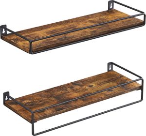IN-HOMEXL IN.HOMEXL – Kathley Zwevende Wandplank Set van 2 Kledinghangers – Industrieel Vintage Bruin Zwarte – 40x5x15 cm