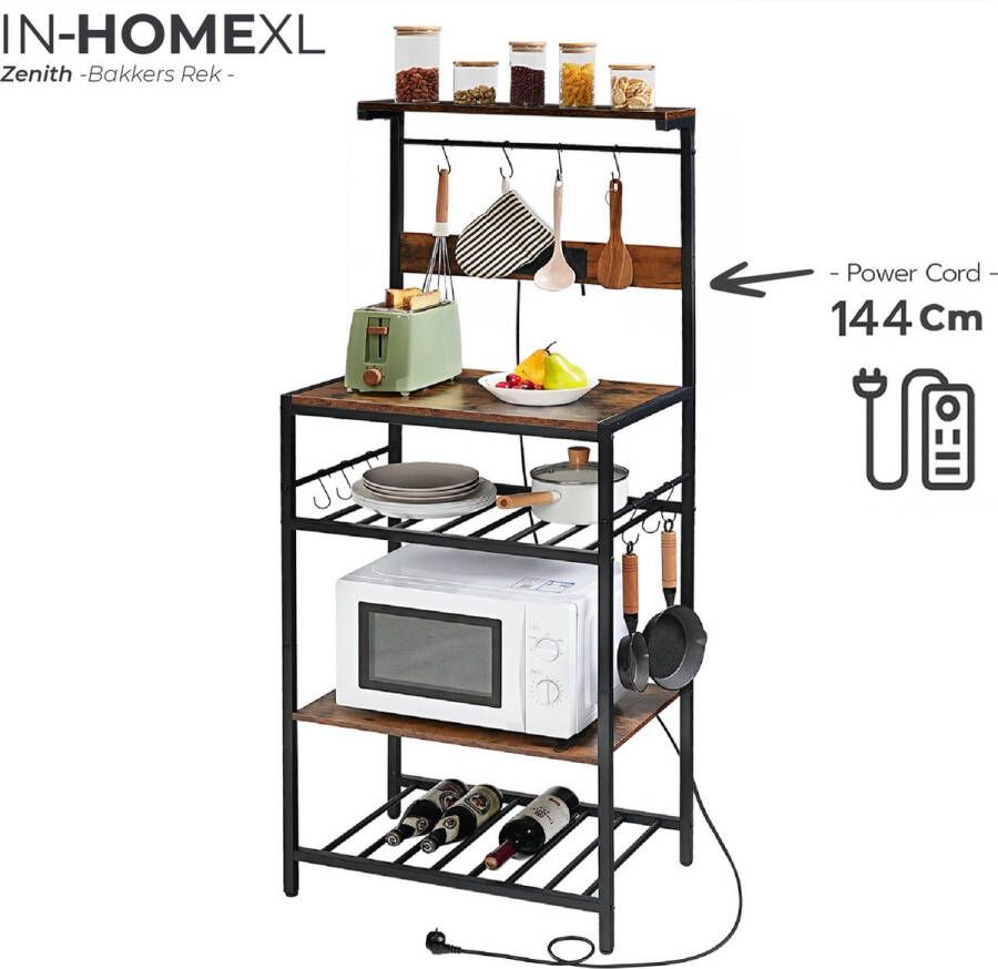 IN-HOMEXL Keukenkast Zenith Keukentrolley Opbergrek Bakkersrek Keukenkastorganiser Industrieel Hout Metaal 80x40x172 cm