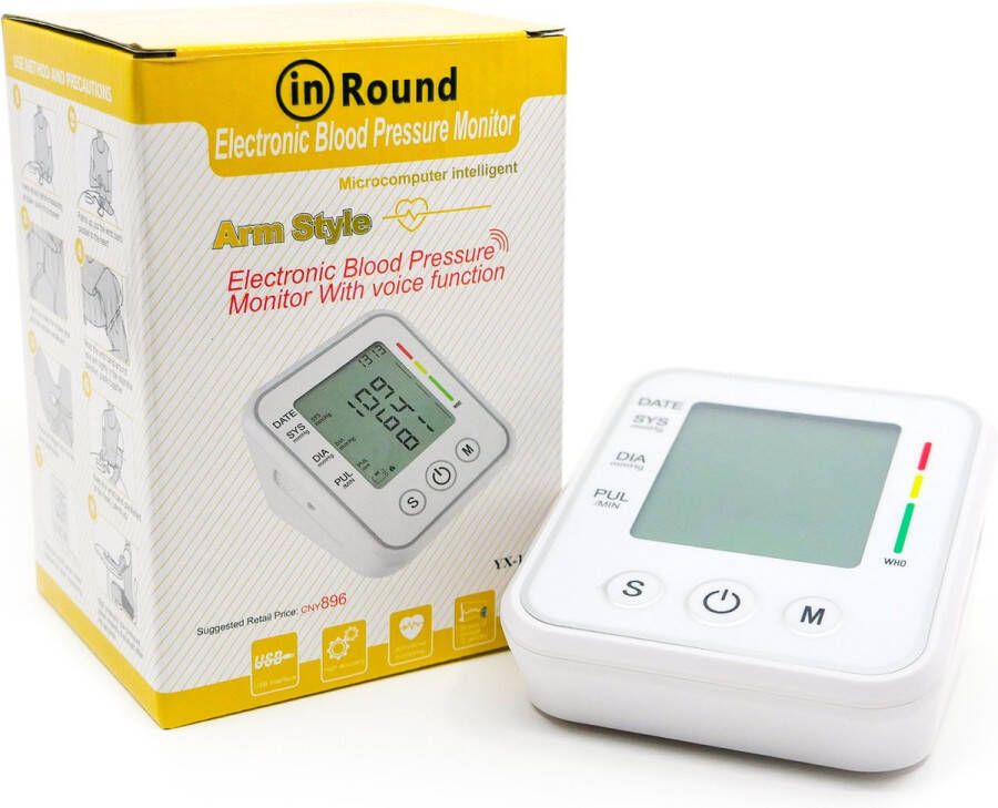 In Round Luxe Bloeddrukmeter voor de Bovenarm – Inclusief Opbergtas – Bloeddrukmeters – Bloeddruk en Hartslag Meter – Hartslagmeter – Bloeddrukmonitor – Blood Pressure Monitor