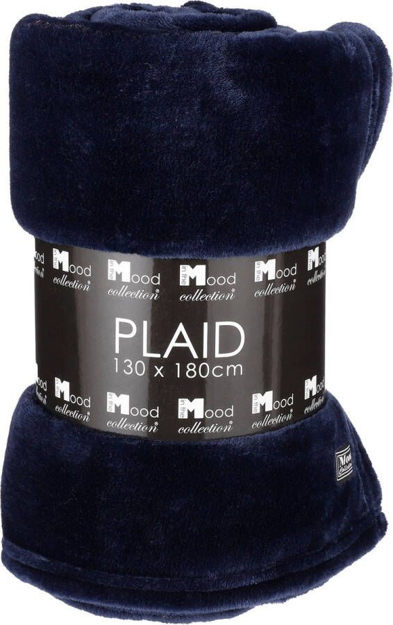 In The Mood Fleece deken fleeceplaid navy blauw 130 x 180 cm polyester Plaids