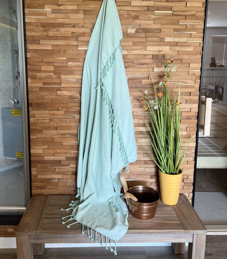 In The Mood Collection XL Hamamdoek Pestemal Fouta 130 x 180 cm 100% Katoen Uni Faded Mint