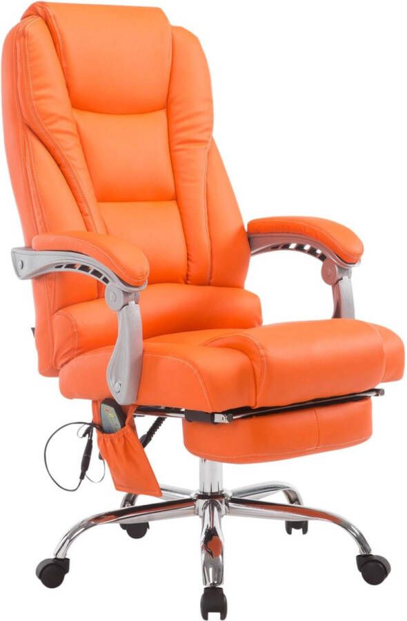 Inandoutdoormatch Ergonomische bureaustoel met massagefunctie lange rugleuning oranje zithoogte 47-56cm kunstleer op wieltjes voor volwassenen moederdag cadeautje