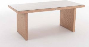 Inandoutdoormatch Glastafel deluxe Tuintafel rotan wicker Eettafel Buitentafel Salontafel Beige 180cm