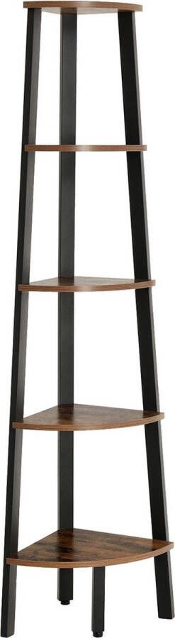 Inandoutdoormatch Hoekmeubel Joline Stellingkast Industrieel hoekrek Boekenkast Hoekopbergrek Kasten Metaal Bruin zwart 34x34x159 cm Vaderdag cadeau