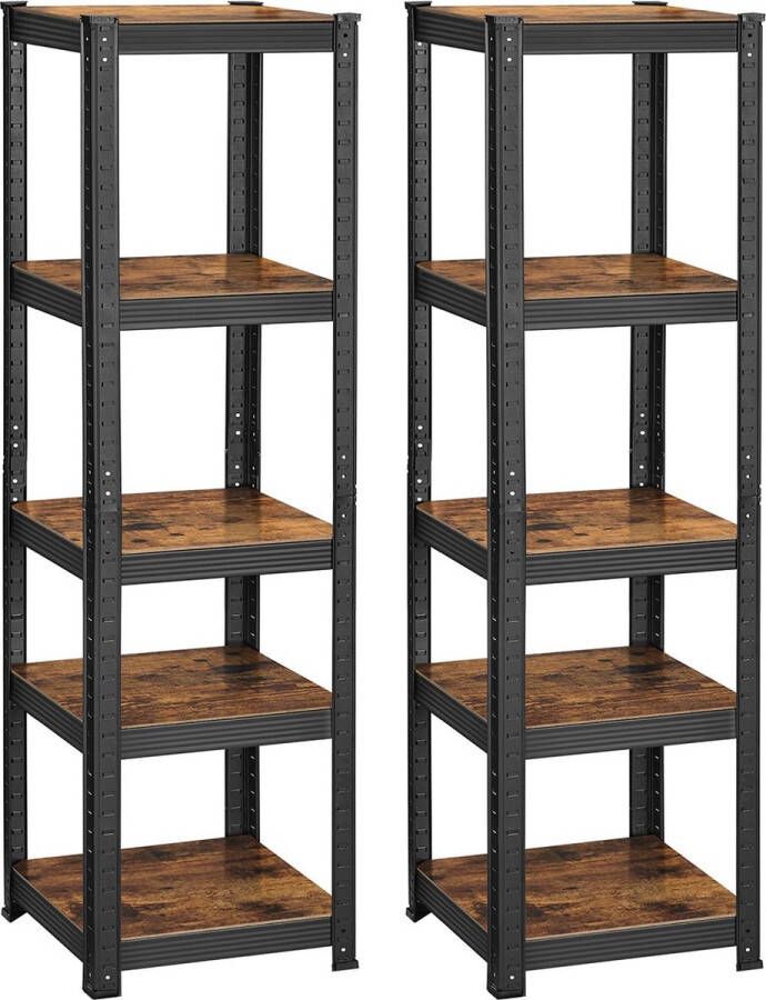 Inandoutdoormatch Holda stellingkast industrieel 150 x 37 x 37 cm Set van 2 Opbergrek Metaal 80 kg draagvermogen Verstelbaar moederdag cadeautje