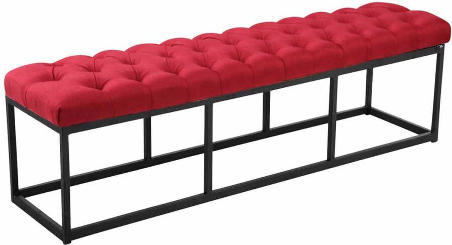 Moderne Halbank Charlton 150cm Rood zwart RVS Bank Gangbank hout Eetbank