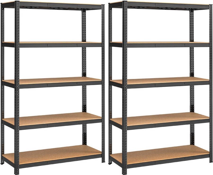 Inandoutdoormatch Stellingkast Annora 60x120x200cm Set van 2 Opbergrek Metaal 875 kg draagvermogen 5 Verstelbare lagen moederdag cadeautje