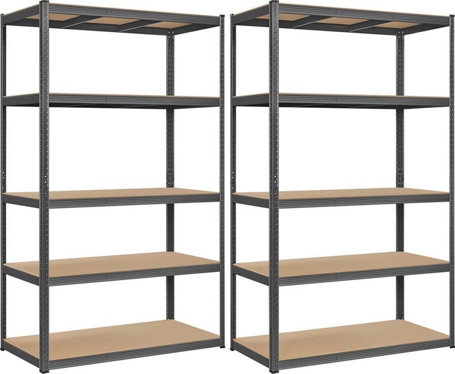 Inandoutdoormatch Stellingkast Lakta 60x120x200cm Set van 2 Opbergrek Metaal 875 kg draagvermogen 5 Verstelbare lagen moederdag cadeautje
