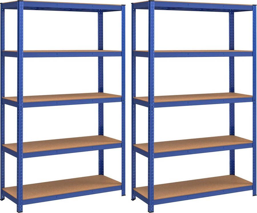 Inandoutdoormatch Stellingkast Valda 60x120x200cm Set van 2 Opbergrek Metaal 875 kg draagvermogen 5 Verstelbare lagen moederdag cadeautje