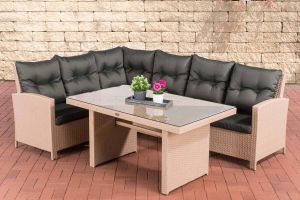 Inandoutdoormatch Tuinset Berno 6 persoons Glazen tafel Rotan wicker Tuinmeubelen Eettafel tuintafel Loungeset Buitentafel Salontafel Iron grijs