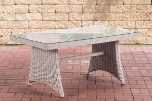 Inandoutdoormatch Tuintafel rotan Creme Glazen blad Wicker Tuinmeubelen Eettafel Tuinset buitentafel Salontafel 138cm