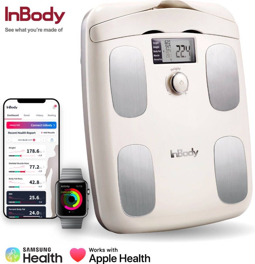 InBody Dial H20N smart weegschaal met vet spier meting lichaamsanalyse Bluetooth & app (Oatmeal Beige)
