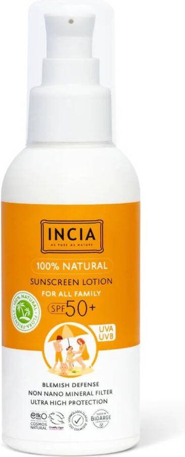 INCIA Natuurlijke zonnebrand creme SPF 50 Mineraal filter Voor heel het gezin