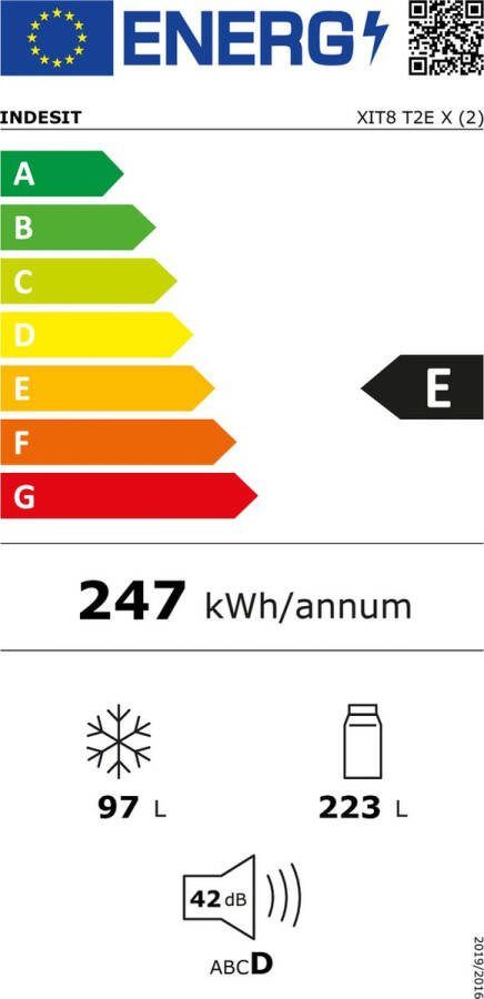 Indesit XIT8 T2E X koel-vriescombinatie No Frost MultiAirFlow 320L E LED Licht