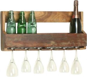 Indistrieel Raw Materials Factory Wijnrek 60 x 12 x 28 cm Hangend Gerecycled hout 5 flessen 6 glazen