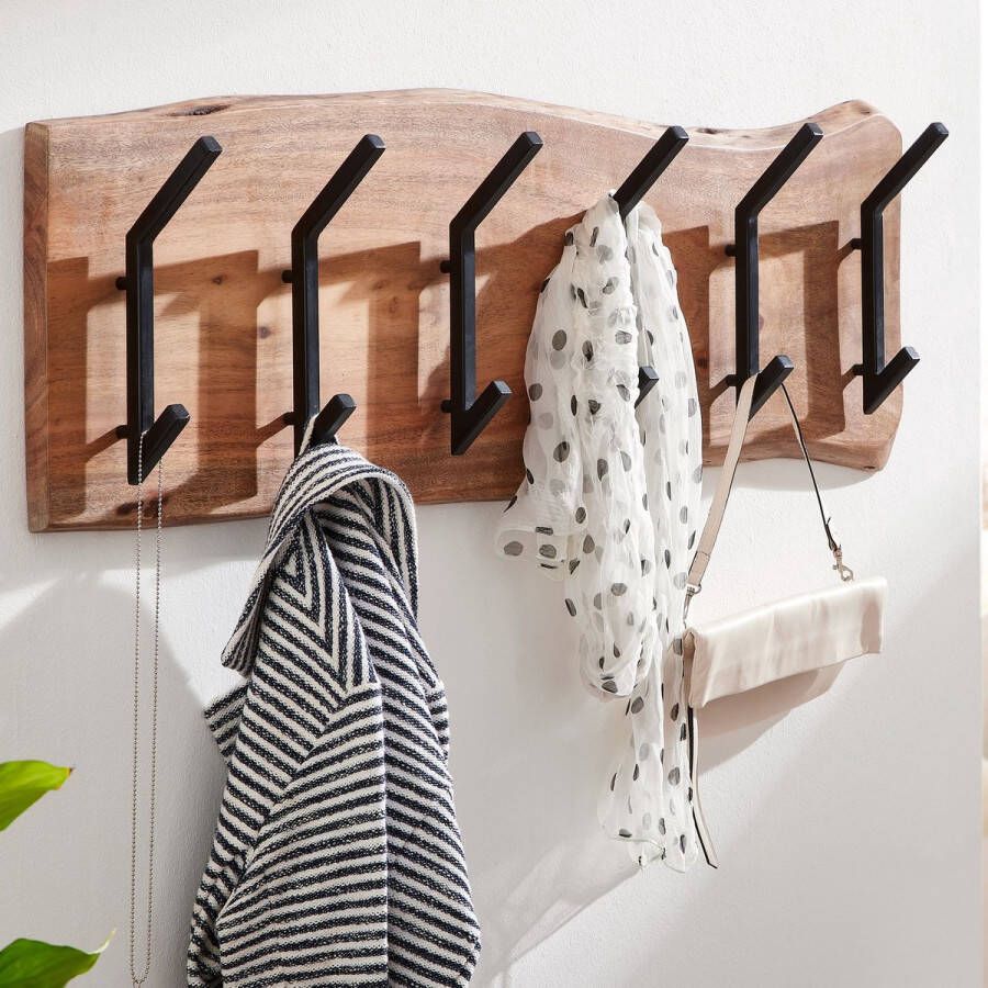 Industrieelinhuis.nl Wandgarderobe hout metaal 100 cm garderobekast hal haakrail massief hout