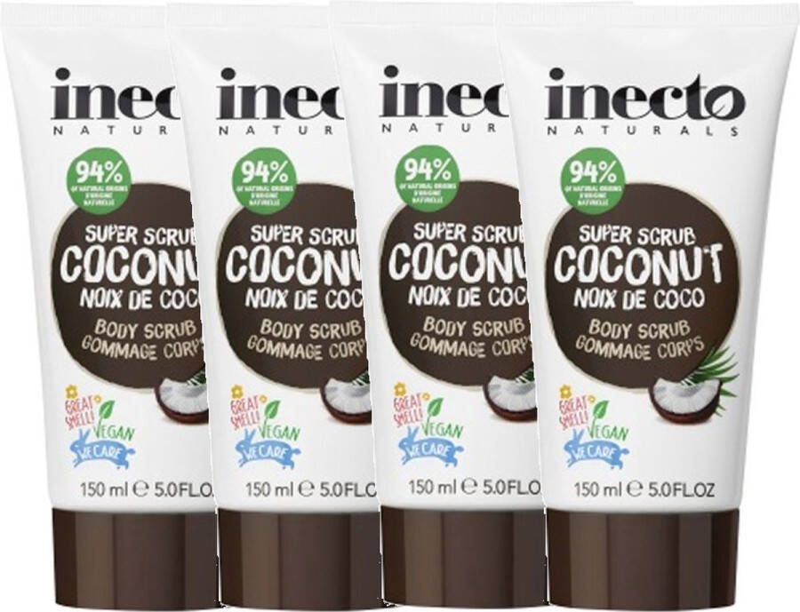 Inecto Naturals Inecto – Coconut Body Scrub 4 pak Natuurlijk – Kokosolie – Droge Huid