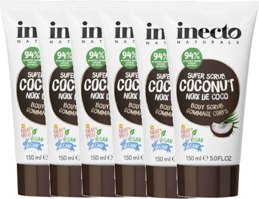 Inecto Naturals Inecto – Coconut Body Scrub 6 pak Natuurlijk – Kokosolie – Droge Huid