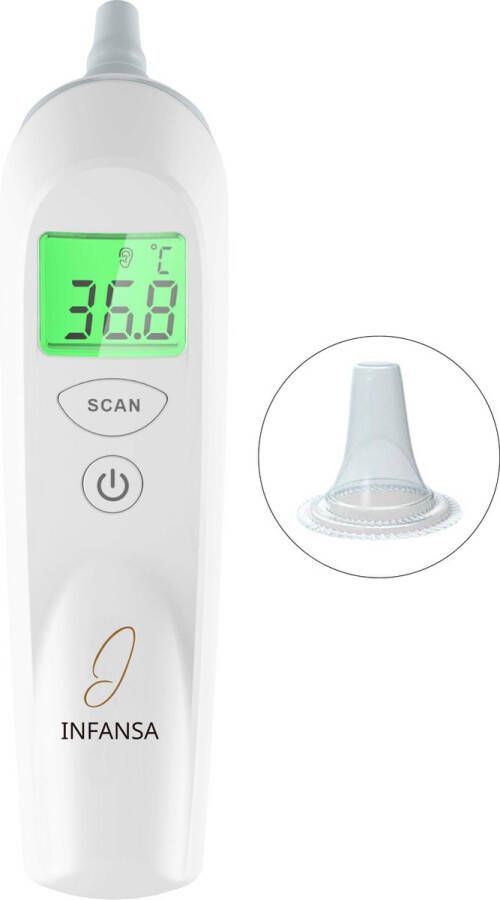 Infansa Digitale Oorthermometer voor Babys Koortsthermometer voor Kinderen Temperatuurmeter Lichaam Volwassenen Inclusief Batterijen en Opbergdoos