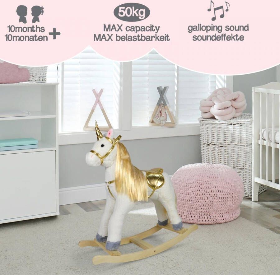 Infantastic GoodVibes Hobbelpaard voor Kinderen Schommelpaard Unicorn Stevige Constructie Knuffelzacht met Geluidseffecten Gouden Eenhoorn