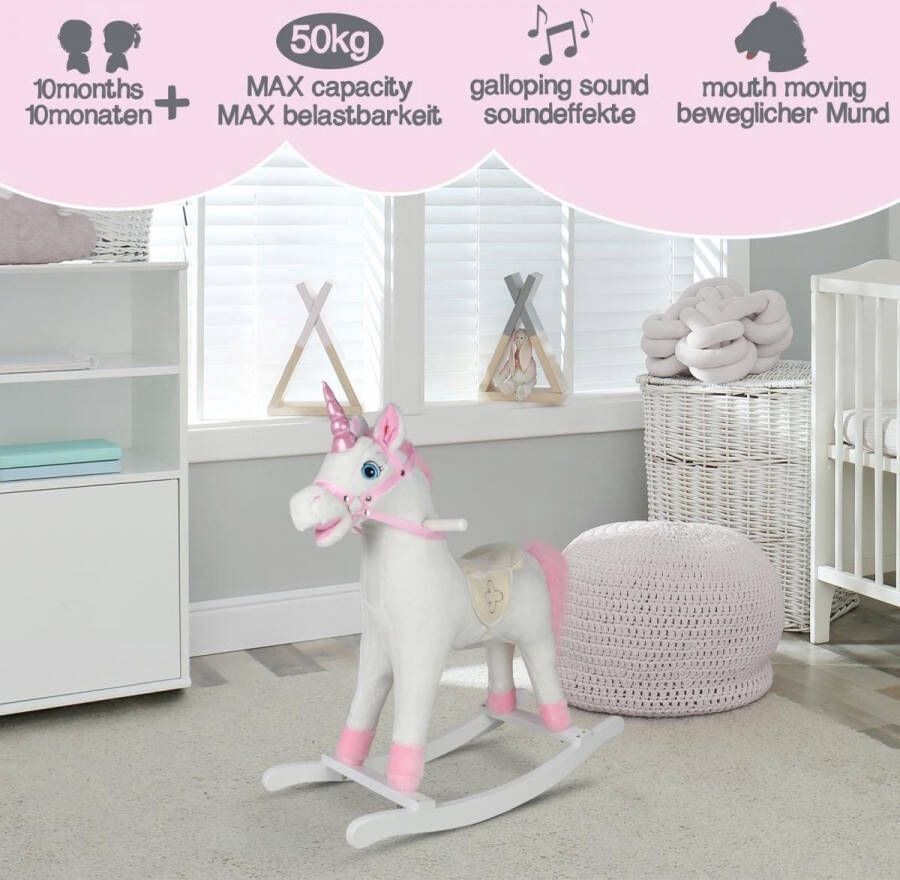 Infantastic Hobbelpaard voor Kinderen Schommelpaard Pink Unicorn Stevige Constructie Knuffelzacht met Geluidseffecten Roze Eenhoorn