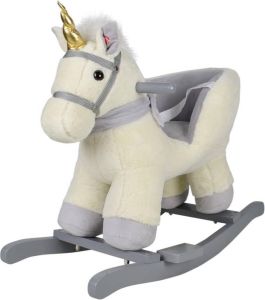 Infantastic GoodVibes Hobbelpaard voor Baby en Kind Schommelpaard Silver Unicorn Stevige Constructie Knuffelzacht met Geluidseffecten Eenhoorn Grijs