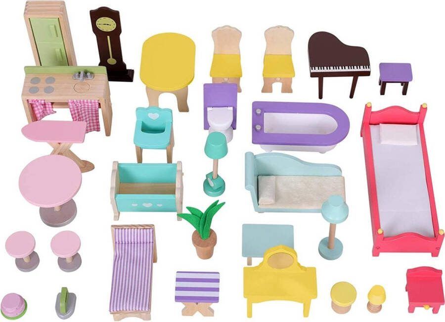 Infantastic Trend24 Houten Poppenhuis Poppenvilla 4 Verdiepingen incl. accessoires