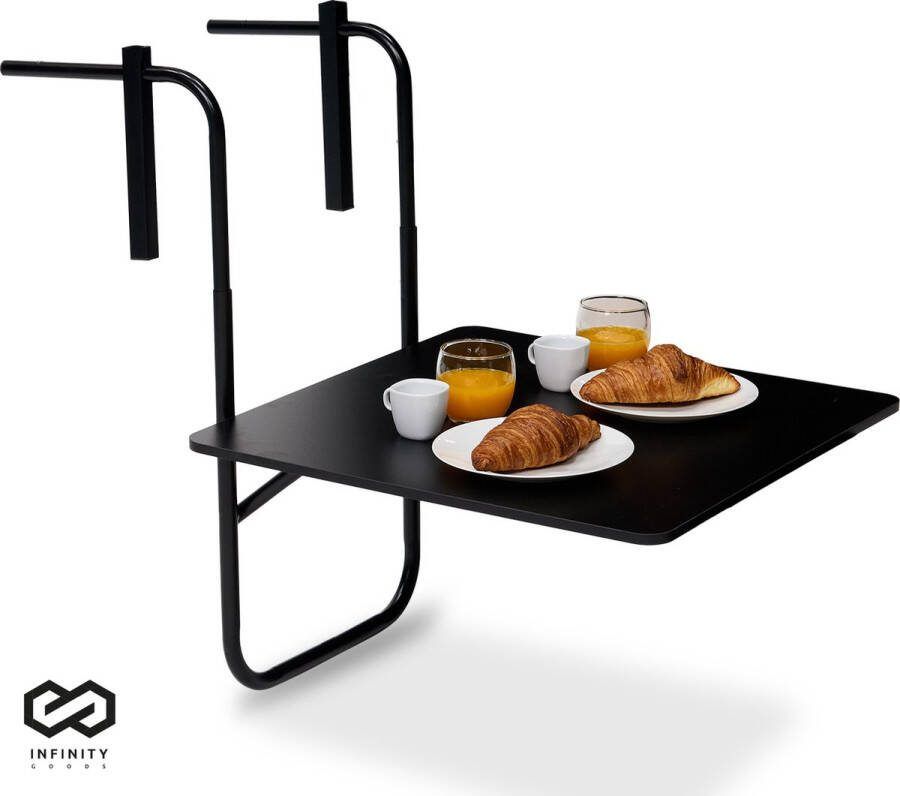 Infinity Goods Balkontafel Inklapbaar 60 x 60 CM Verstelbaar Hangend Zwart
