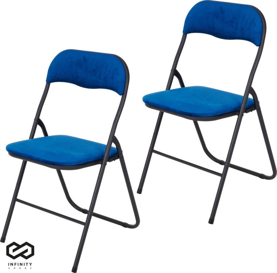 Infinity Goods Klapstoelen Set van 2 Vouwstoelen Fluweel Eettafelstoelen Opklapbare Stoelen 43 x 47 x 80 CM Stoelen Blauw