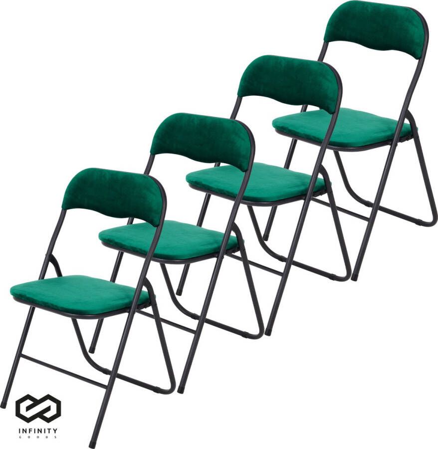Infinity Goods Klapstoelen Set van 4 Vouwstoelen Fluweel Eettafelstoelen Opklapbare Stoelen 43 x 47 x 80 CM Stoelen Groen