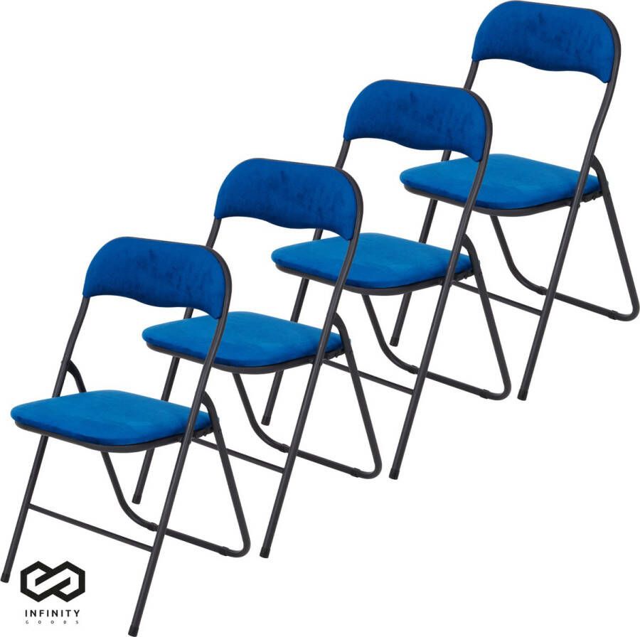 Infinity Goods Klapstoelen Set van 4 Vouwstoelen Fluweel Eettafelstoelen Opklapbare Stoelen 43 x 47 x 80 CM Stoelen Blauw