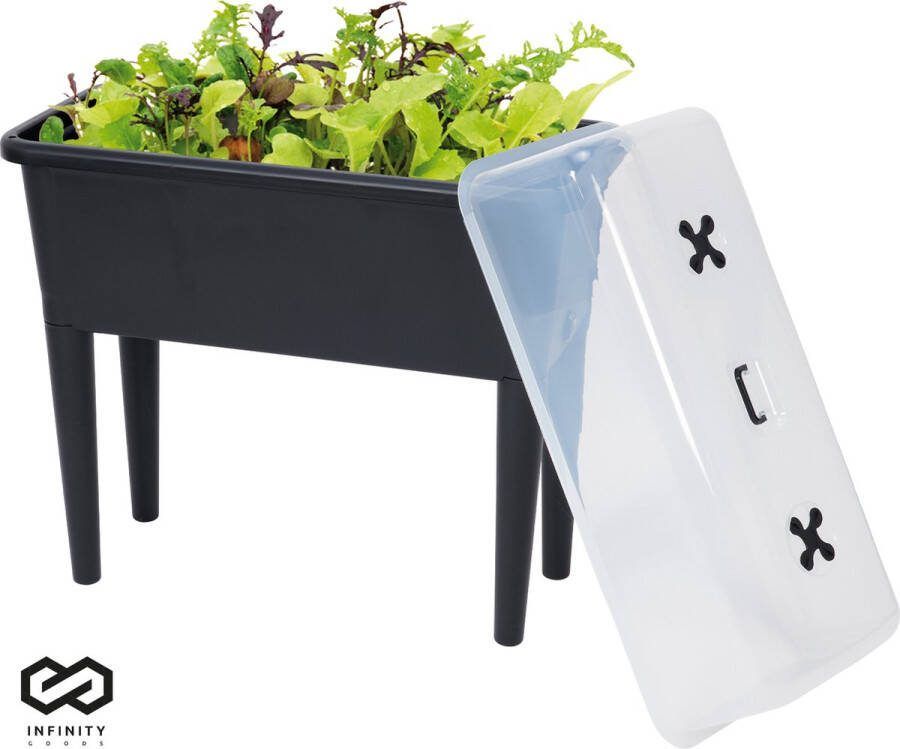 Infinity Goods Kweektafel Op Poten XXL Kweekbak Rechthoekig 76 x 37 x 85 cm 70L Buiten Binnen Deksel Zwart