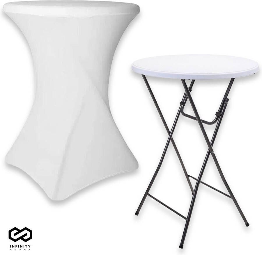 Infinity Goods Stevige Statafel Incl. Witte Statafelrok Partytafel Robuust en Weersbestendig 80cm x 110cm Inklapbaar Feest Wit Grijs