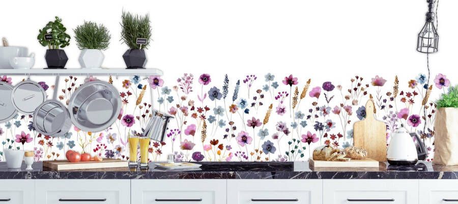 INGK Waterverf bloemen Spatwand Keuken achterwand 200x50cm DW7285