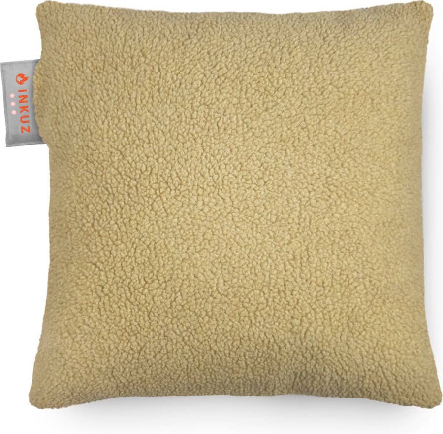 INKUZ Warmtekussen Infrarood Draadloos Teddy Donkerbeige Standaard grote powerbank voor langdurige warmte 45x45