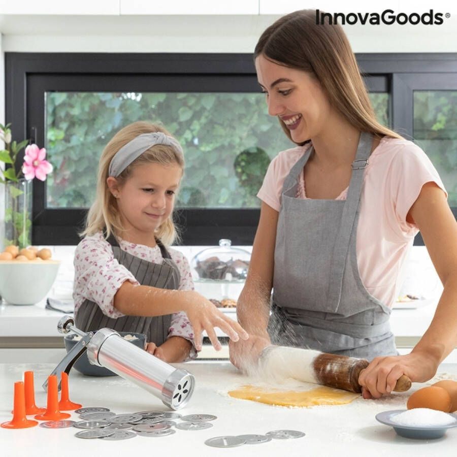 Innovagoods 2-IN-1 KOEKJESPERS EN GARNEERSPUIT PREKIES Garneerspuiten Koeken maken Koekjespers Koekjespistool Koekjesmaker Koekjesspuit Churros Garneerfles Deegspuit