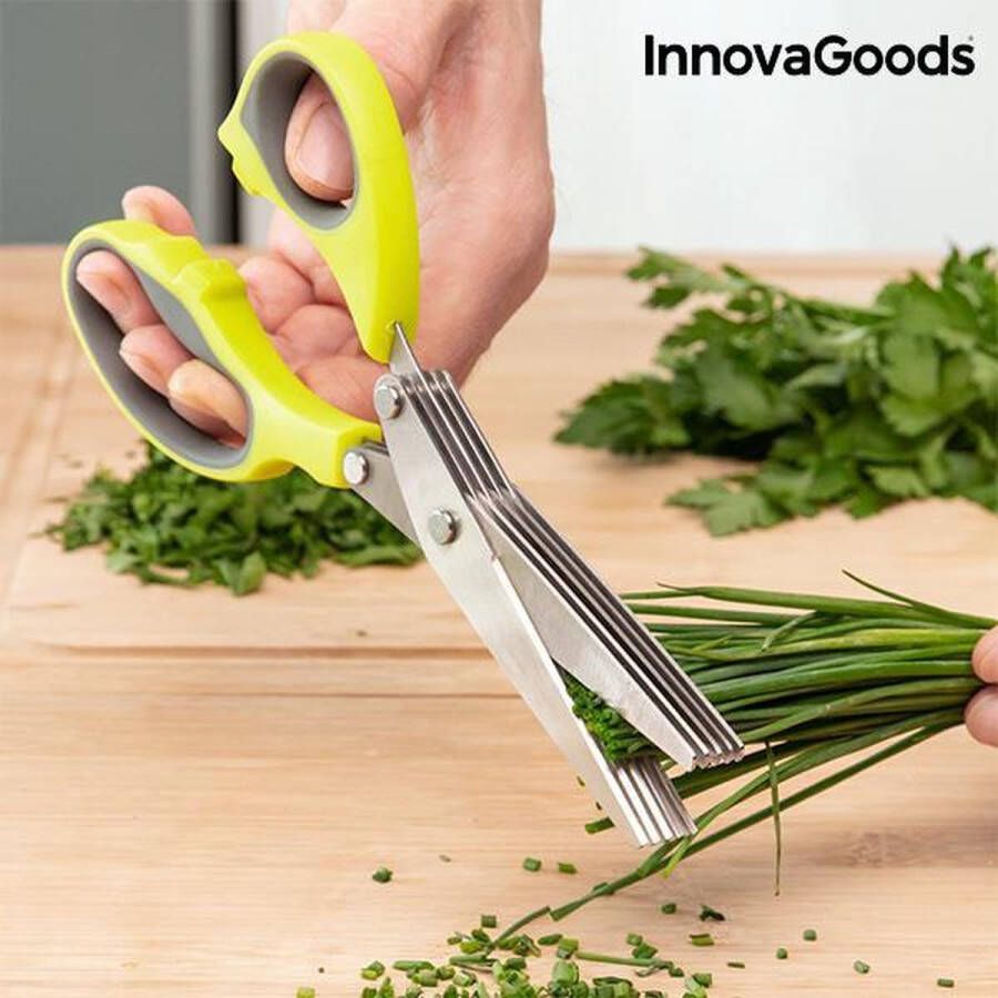 Innovagoods 5-in-1 Multiknipper Keukenschaar 5 snijmessen Roestvrij staal ABS en TPR Inclusief kleine reinigingsborstel