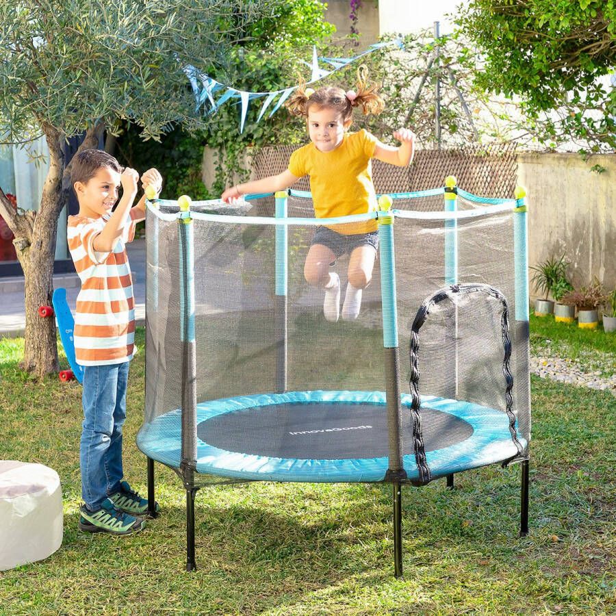 Innovagoods Kindertrampoline met Veiligheidsnet Multifunctioneel UV-bescherming en Waterdicht Ideaal voor Kinderen ouder dan 3 Jaar Ø140 x 121 cm Blauw Standar Nylon Polypropyleen