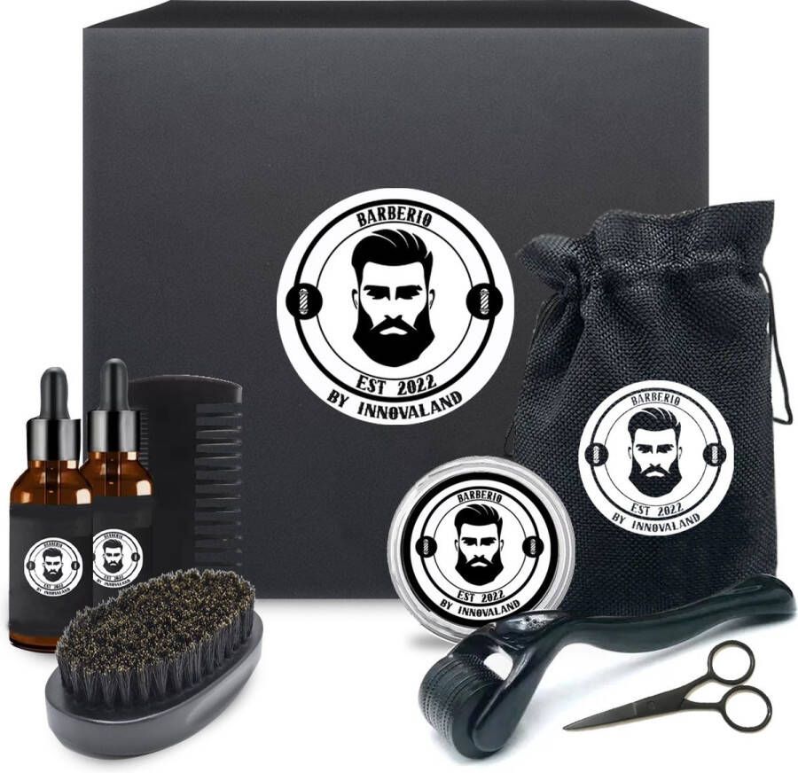 InnovaLand XXL Baardverzorging Set Professioneel 7 Delig Baardgroei Kit Baardroller Baardgroei Olie Baardset Baardkam Baardborstel Baardbalsem