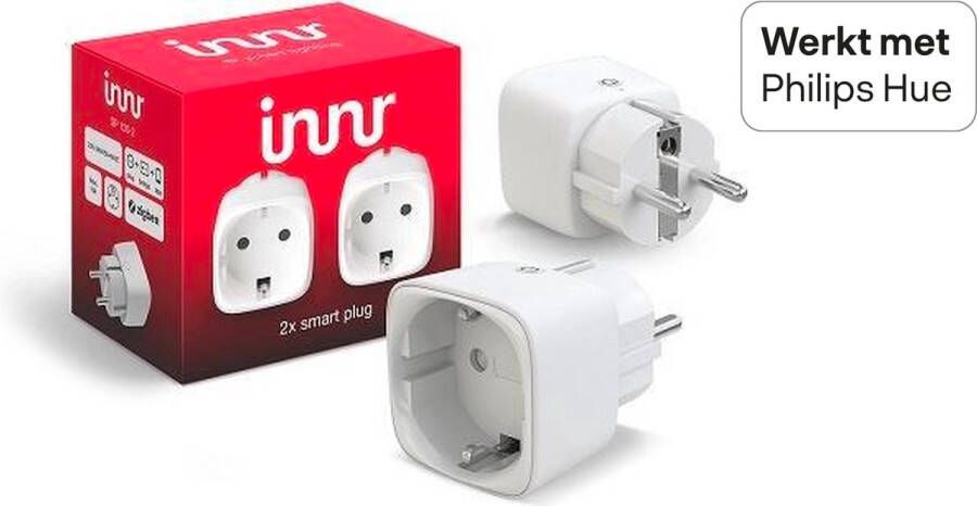 Innr Slimme Stekker Zigbee Smart Plug incl. Tijdschakelaar Geschikt voor Philips Hue* Zigbee Smart Plug incl. Tijdschakelaar Geschikt voor Stembediening 2-pack