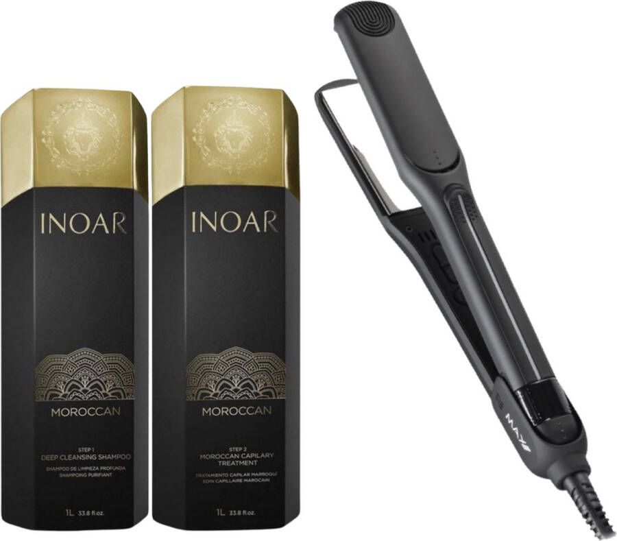 Inoar Keratine Inoar Moroccan 2 X 1000ml & Keratin Shine Stijltang Levenslange Garantie