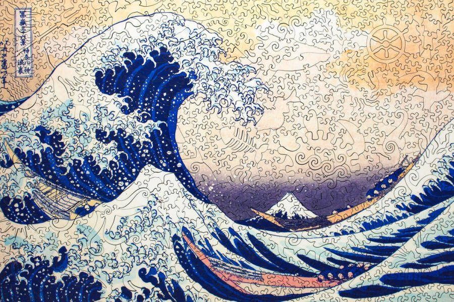 Inside Adventure | The Great Wave Off Kanagawa Houten Puzzel voor Kinderen en Volwassenen | Unieke Whimsy Stukjes | 648 Stukjes | Vormenpuzzel