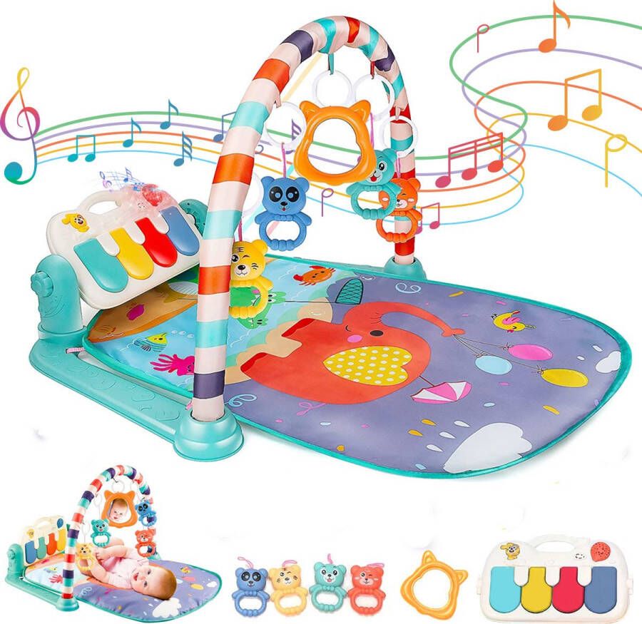 INSMA Babygym Speeltjes Piano Speelmat Muziek Speelkleed met Speelboog Groen