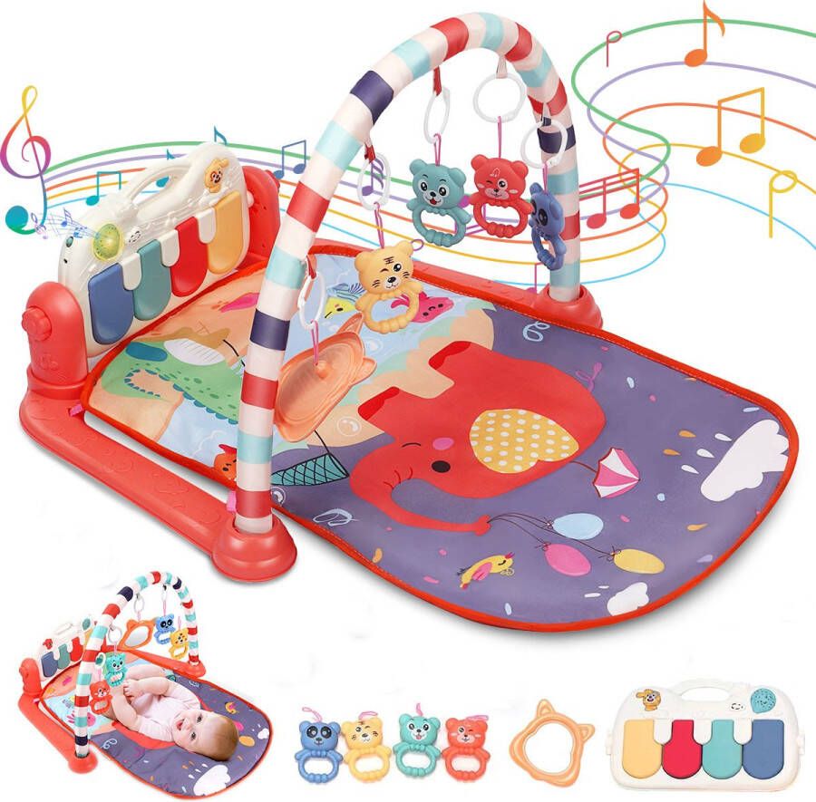 INSMA Babygym Speeltjes Piano Speelmat Muziek Speelkleed met Speelboog Oranje