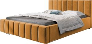InspireME Gestoffeerd bed met opbergruimte voor beddengoed BOXSPRING BETT 01 140x200 Donker geel (TRINITY 26)