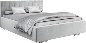 InspireME Gestoffeerd bed met opbergruimte voor beddengoed BOXSPRING BETT 02 140x200 Zilver (TRINITY 32)